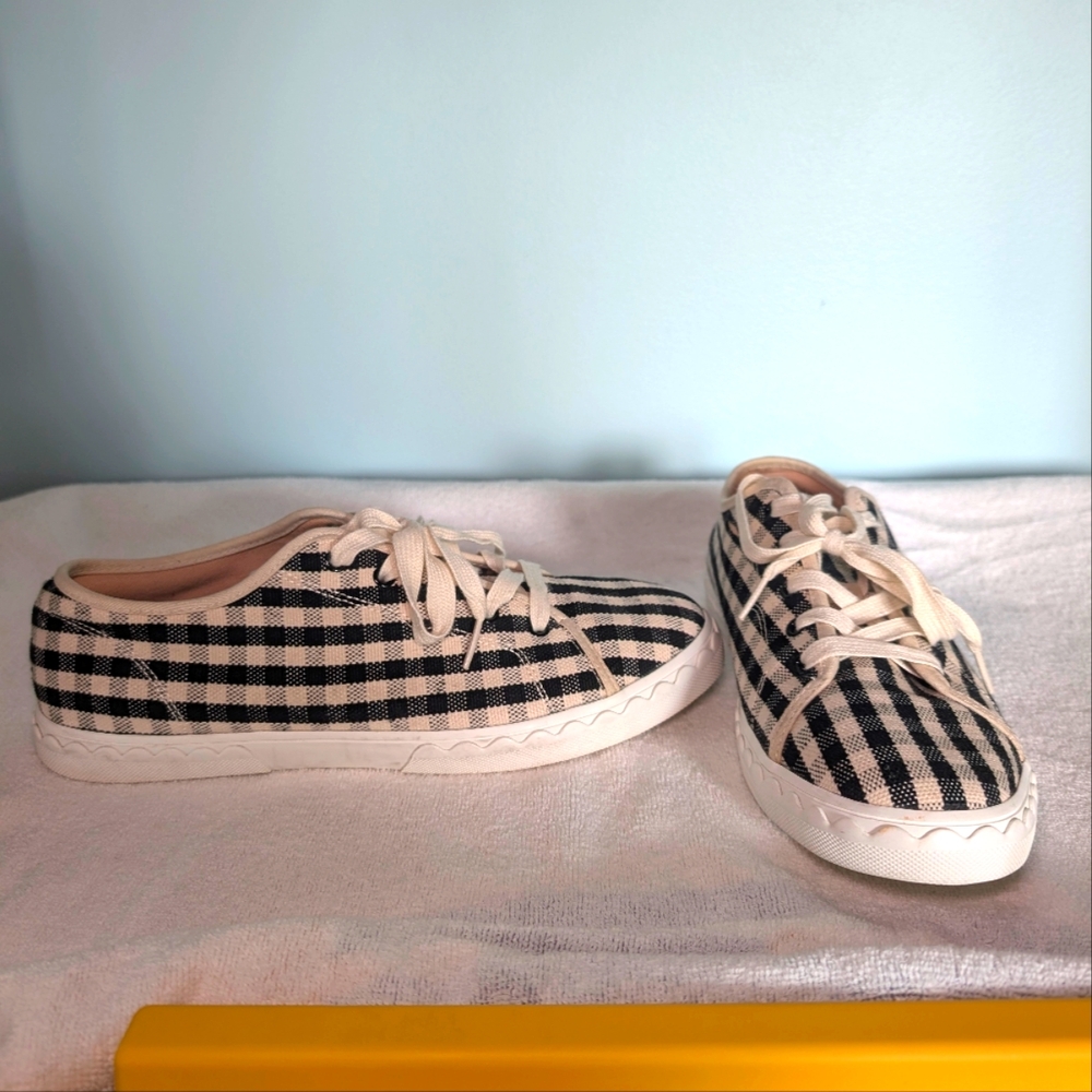 Kate Spade Gingham Black/Cream Vale Sneakers in Size 10